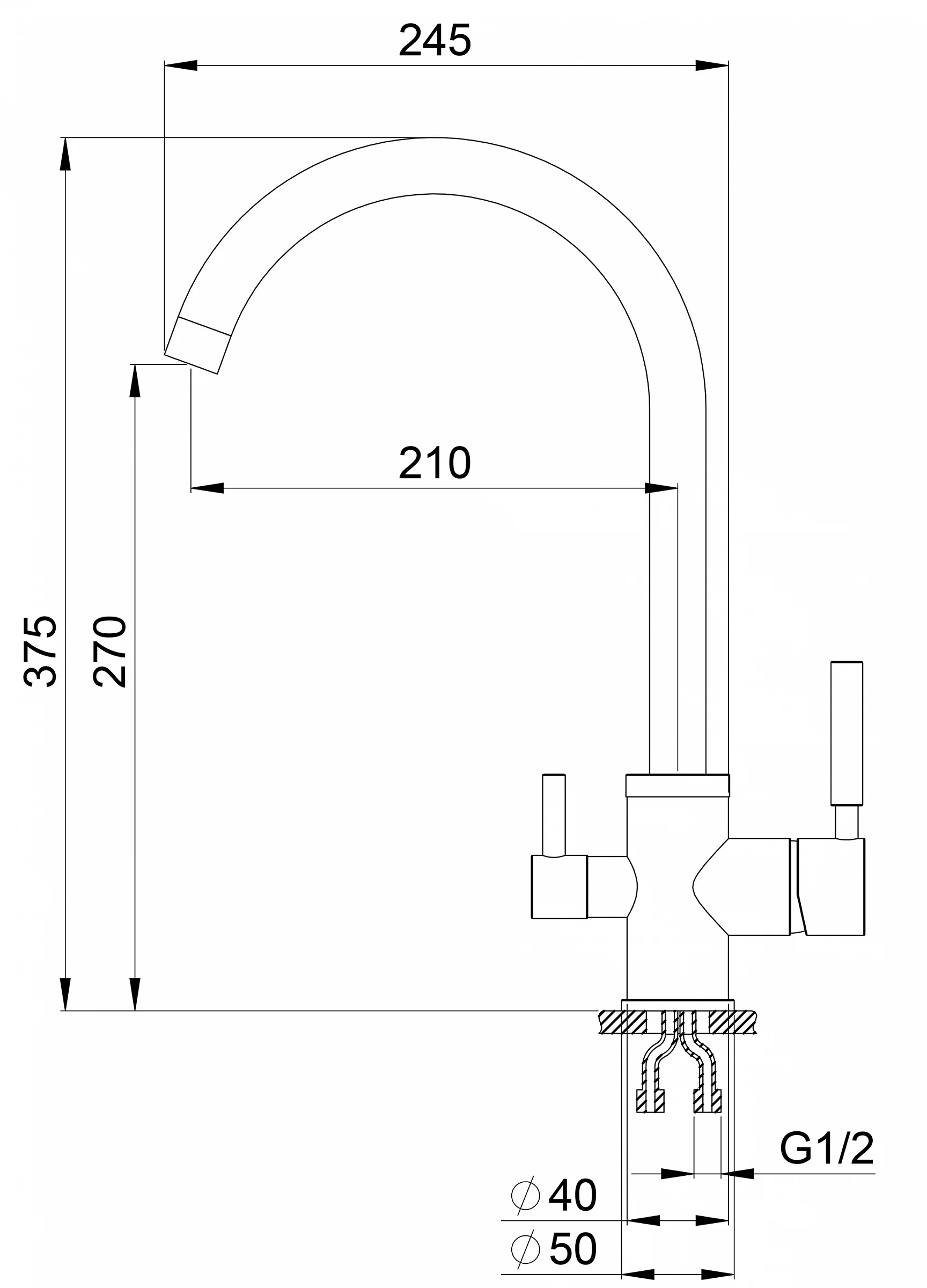 Смеситель кухонный KRONA BRUNNEN H270 1 BLACK