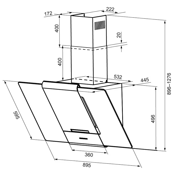 Вытяжка KRONA TALLI 900 INOX/BLACK GLASS 3P